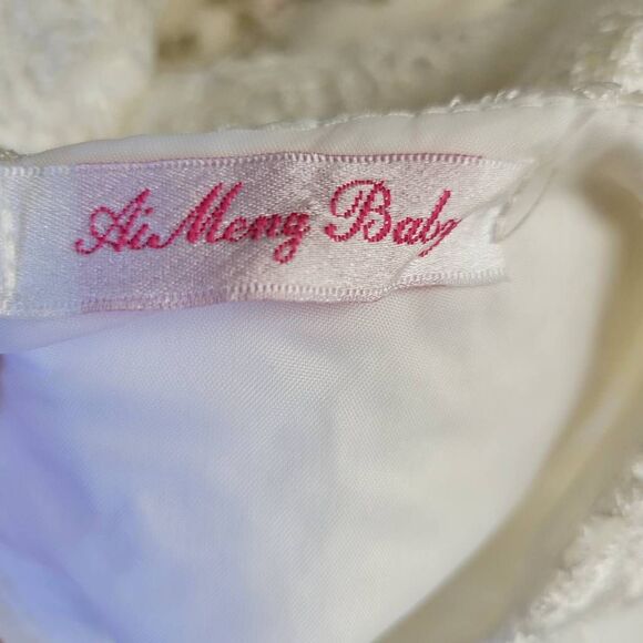 Flower Girl White Hi Lo Silver Sequined Flower Waist Long Train Wedding Dress - Picture 9 of 9